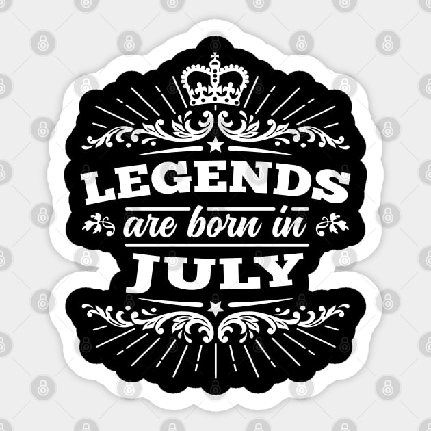 Legends Are Born In July Sticker by DetourShirts